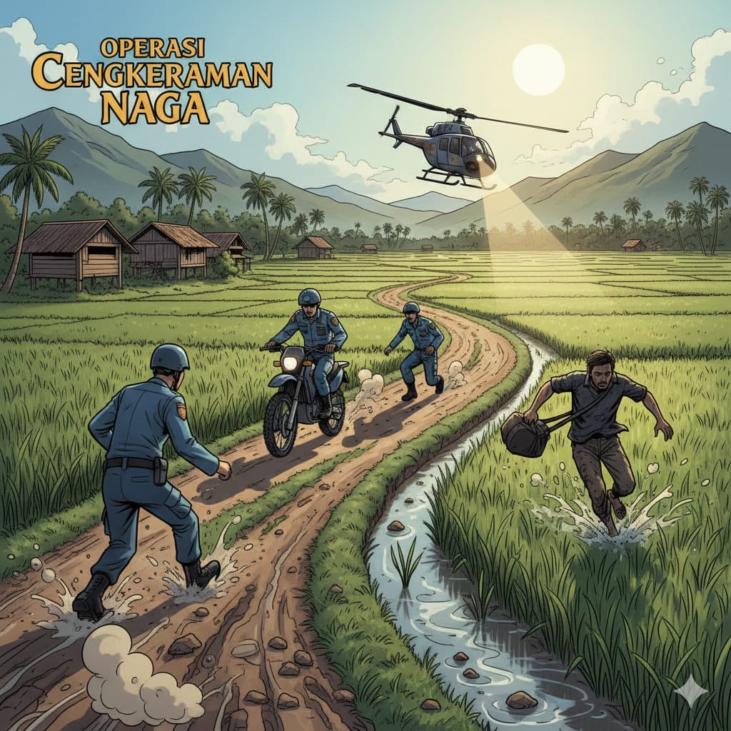 Ilustrasi pengejaran pengedar sabu oleh polisi.