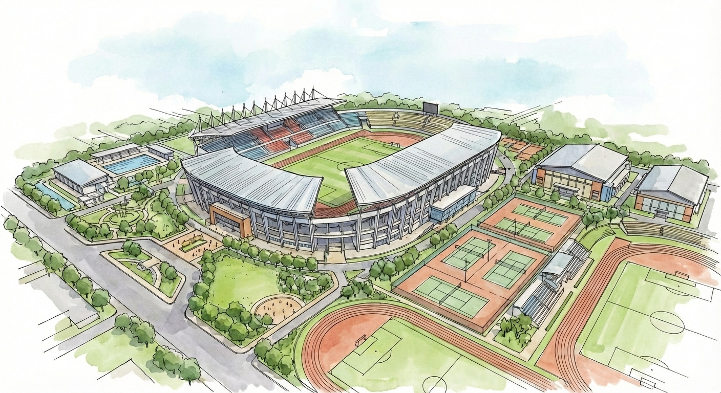 Ilustrasi renovasi Sport Center Dharmasraya.