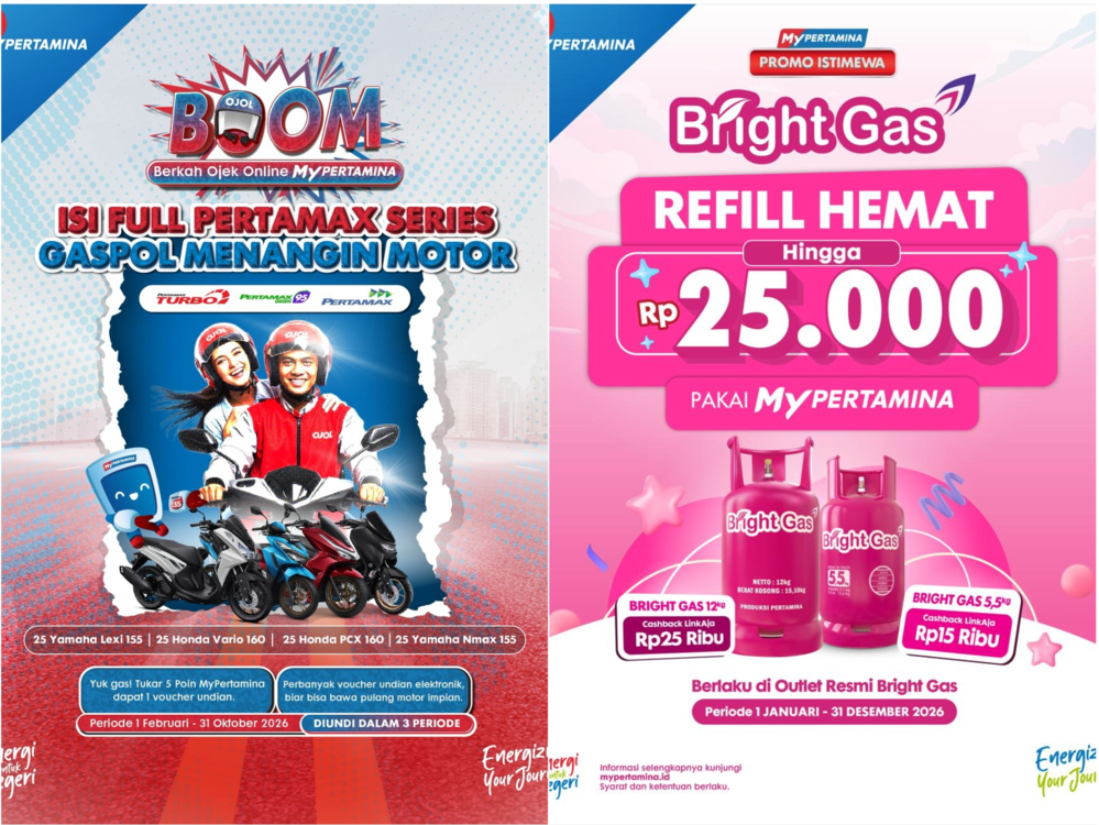 MyPertamina 2026 hadirkan BOOM ojol, dobel poin akhir pekan, promo ILM, dan Bright Gas hemat hingga Rp25.000 bagi konsumen Pertamina. sepanjang 2026.