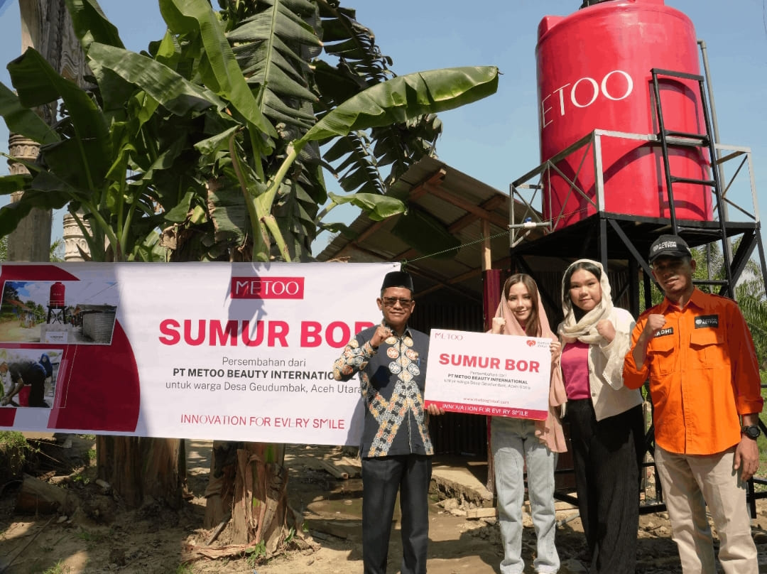 Peresmian sumur bor METOO untuk penyediaan air bersih bagi warga Desa Geudumbak, Aceh Utara, Kamis 29 Januari 2026.(Foto: Corcom)