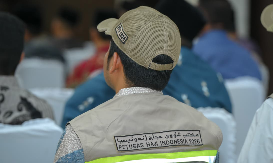 Peserta Diklat Petugas Penyelenggara Ibadah Haji Embarkasi Sumbar 1447 H/2026 mengikuti pembukaan kegiatan di Aula Asrama Haji Tabing, Padang.