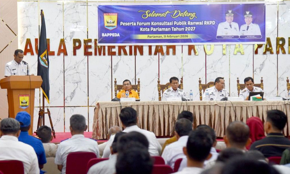 Forum Konsultasi Publik Ranwal RKPD Kota Pariaman 2027 di Aula Balaikota Pariaman, Rabu (11/2/2026).