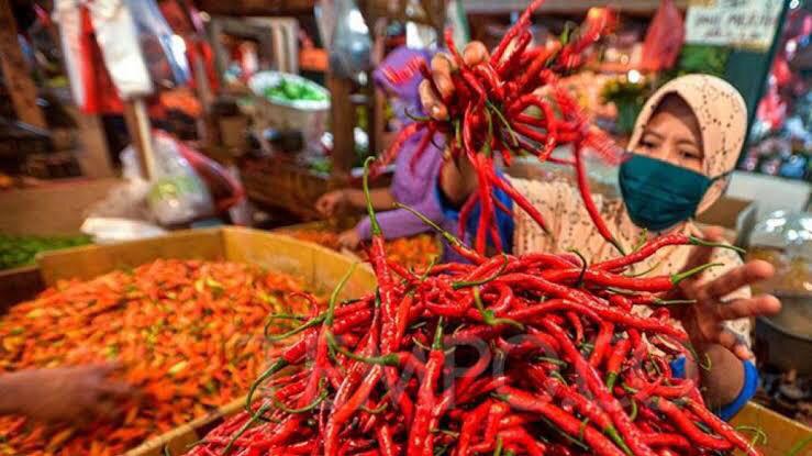 FLUKTUATIF: Seorang ibu rumah tangga saat berbelanja kebutuhan dapur di pasar tradisional Lubukbasung beberapa waktu lalu.(PUTRA/PADEK)