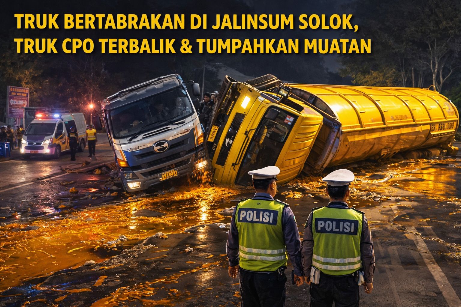 Ilustrasi truk CPO terbalik.