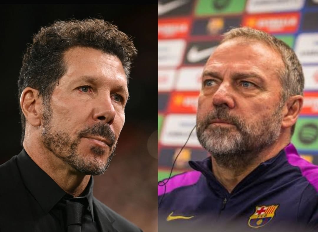Diego Simeone dan Hansi Flick bakal adu taktik pada laga Atletico Madrid vs Barcelona, di semifinal Copa del Rey 2026.(Foto: Dok. Fox Sports & FC Barcelona)