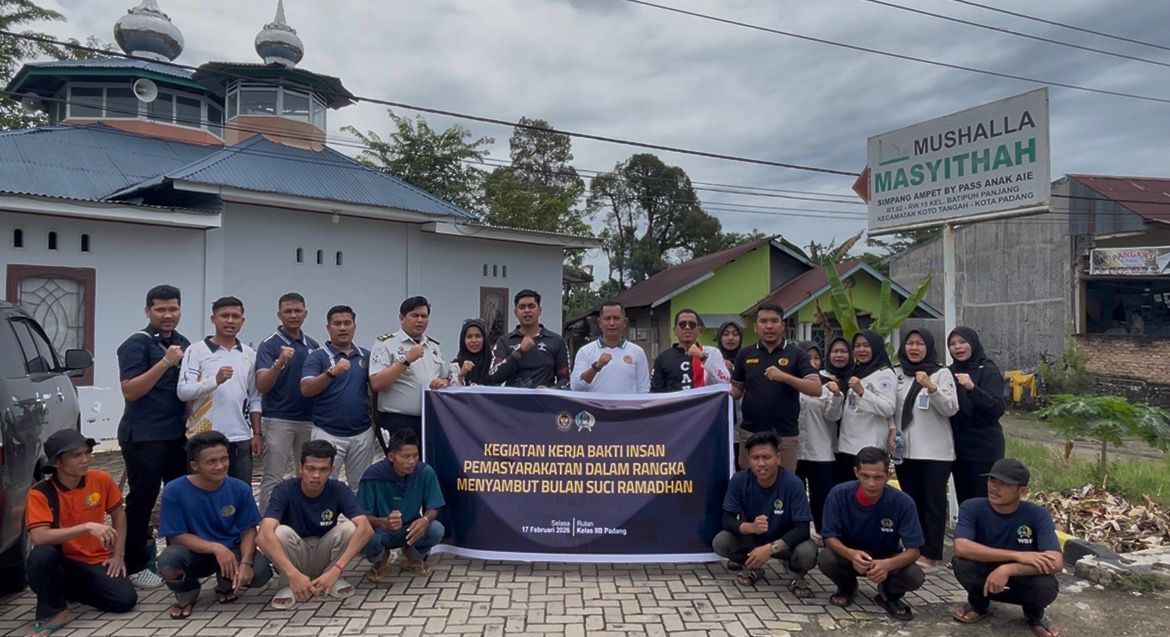 Rutan Kelas IIB Padang gelar kerja bakti di Musala Masyithah sambut Ramadhan 1447 H, Selasa (17/2/2026).