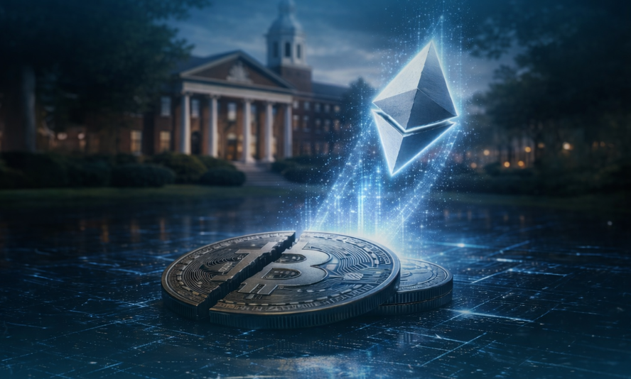 Harvard jual 21% Bitcoin ETF dan tambah Ethereum US juta, total eksposur kripto tetap di atas US0 juta. (Ilustrasi AI)