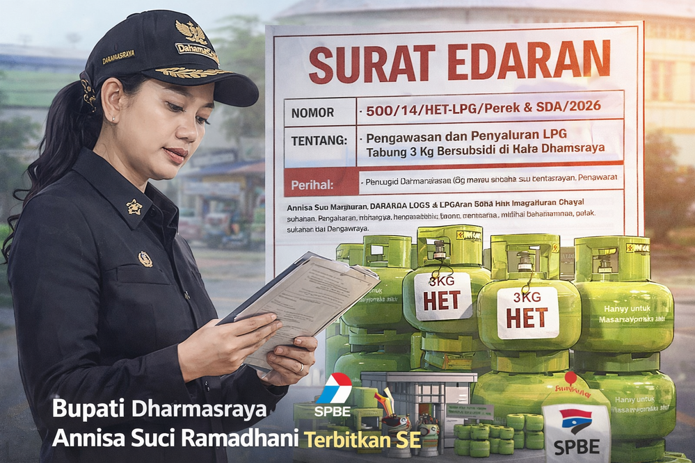 Bupati Dharmasraya terbitkan SE pengawasan LPG 3 kg, kuota 214.000 tabung per bulan dipastikan aman dan distribusi diawasi ketat. 