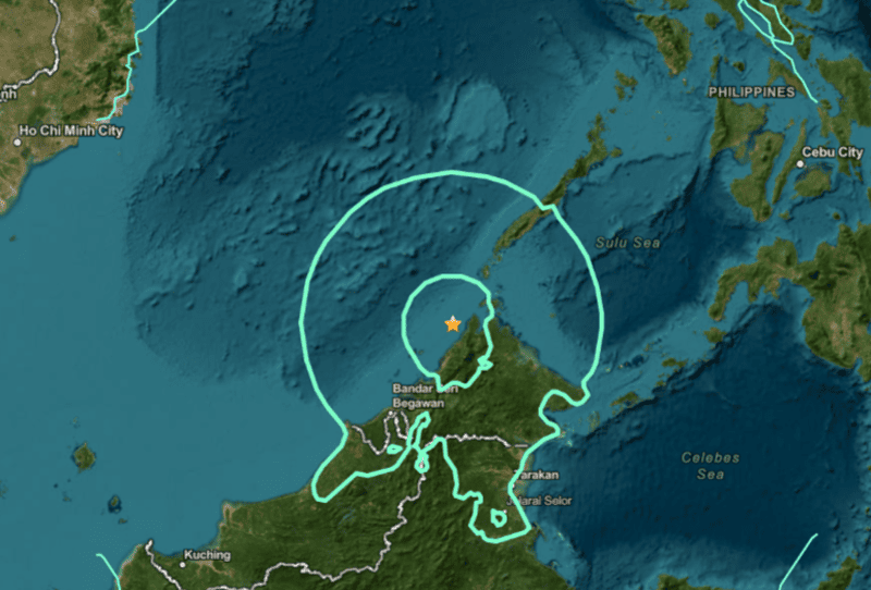 Peta lokasi gempa M7,1 di sekitar 55 km barat laut Kota Belud, Sabah, Malaysia. (Sumber: USGS)