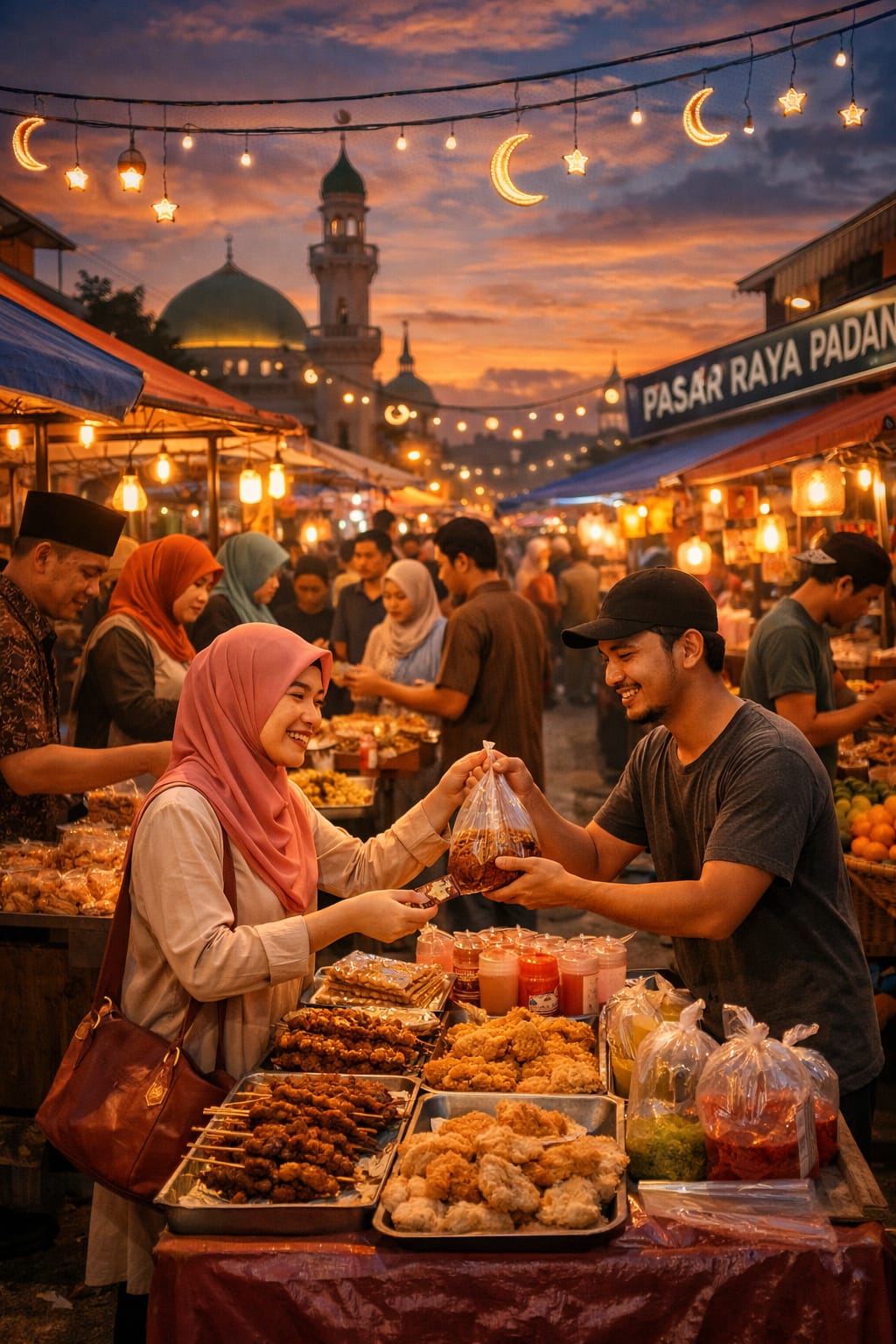 Ilustrasi aktivitas jual beli di Pasar Raya Padang. 