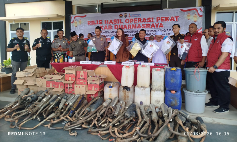 Operasi Pekat Singgalang 2026, Polres Dharmasraya amankan 11 tersangka, narkoba, miras, knalpot brong jelang Ramadan dan Lebaran.