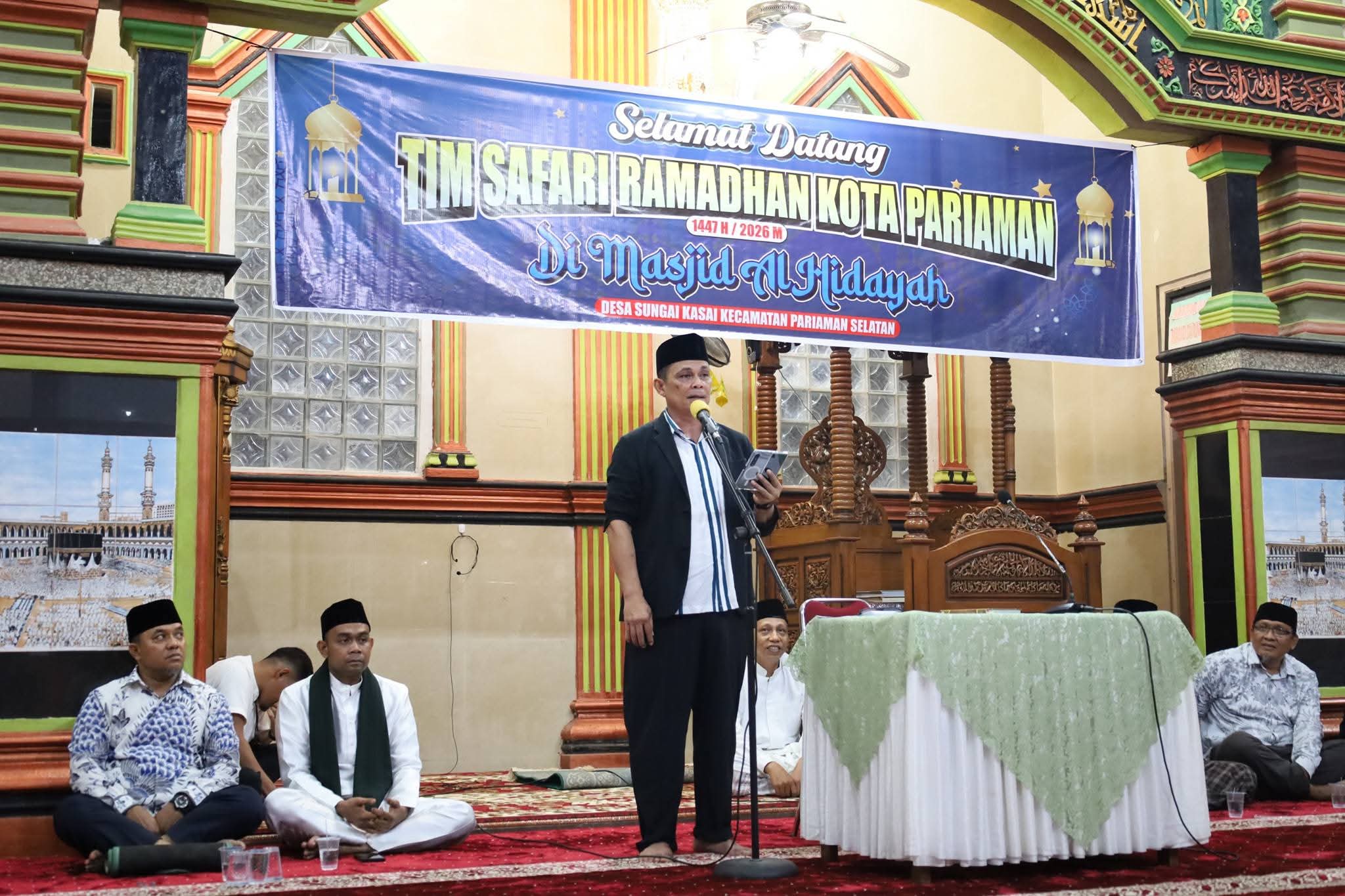 TSR 9 Pariaman dipimpin Sekda Afrizal Azhar kunjungi Masjid Al Hidayah Sungai Kasai dan salurkan bantuan Rp7,5 juta untuk dukung kegiatan Ramadan.