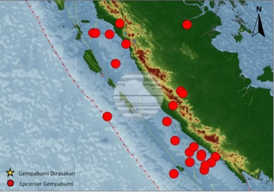 BMKG Padangpanjang mencatat 23 gempa terjadi di Sumatera Barat dalam sepekan, dipicu aktivitas zona subduksi dan Sesar Sumatera.