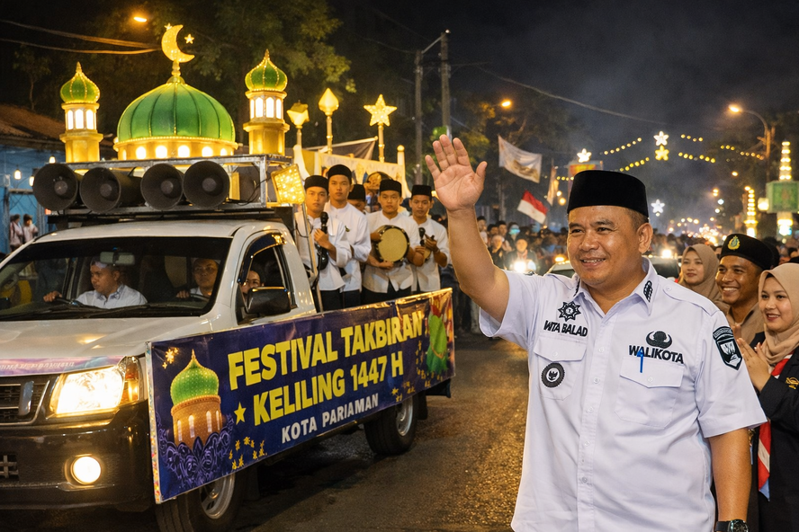 Wali Kota Pariaman Yota Balad menyampaikan Festival Takbiran Keliling akan dilaksanakan pada akhir malam Ramadan sebelum masuknya Hari Raya Idul Fitri 1447 H. (ilustrasi AI)