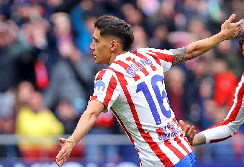 Nahuel Molina selebrasi usa mencetak gol kemenangan Atletico Madrid saat mengalahkan Getafe 1-0 di La Liga.(Foto: x.com/Atleti)