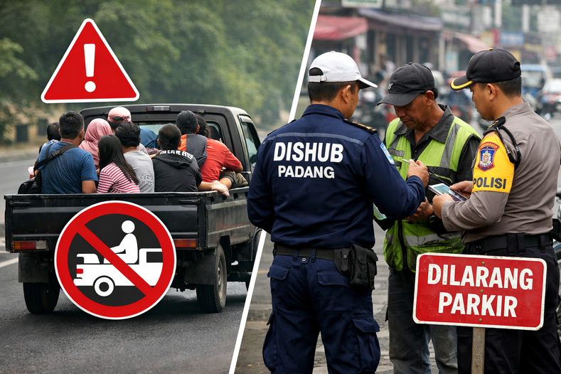 Dishub Padang mengimbau warga tidak mengangkut penumpang dengan mobil bak terbuka serta menertibkan juru parkir liar demi keselamatan masyarakat selama libur Lebaran.