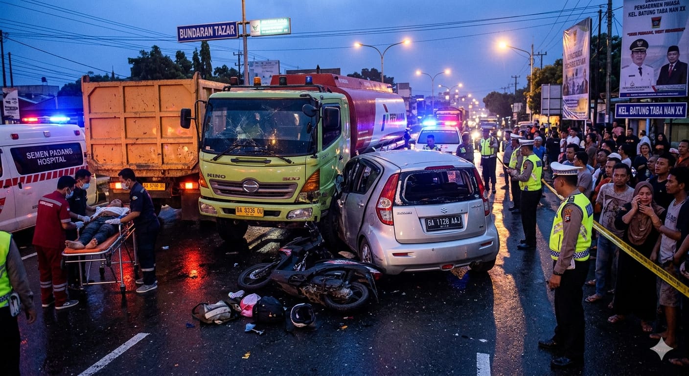 Tabrakan beruntun 4 kendaraan di Padang sebabkan 4 orang luka, termasuk bayi. Polisi masih selidiki penyebab kecelakaan dini hari ini.