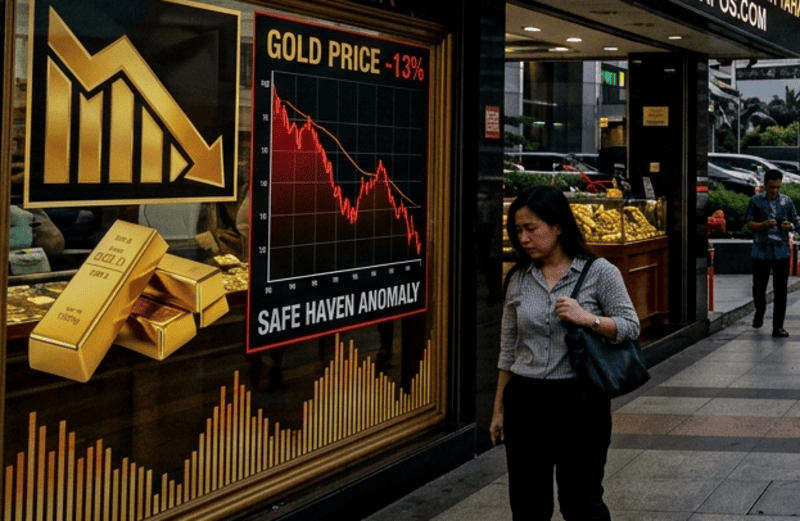 Harga emas alami penurunan tajam 13% sejak memanasnya konflik Israel-AS dan Iran. Faktor tingginya imbal hasil obligasi AS dan posisi harga yang sudah jenuh beli.(Foto ilustrasi AI)