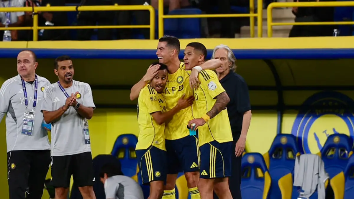 Ekspresi kegembiraan Cristiano Ronaldo yang mencetak dua gol Al Nassr saat menghadapi Al Najma di Liga Saudi 2026. (Foto: X @cristiano)