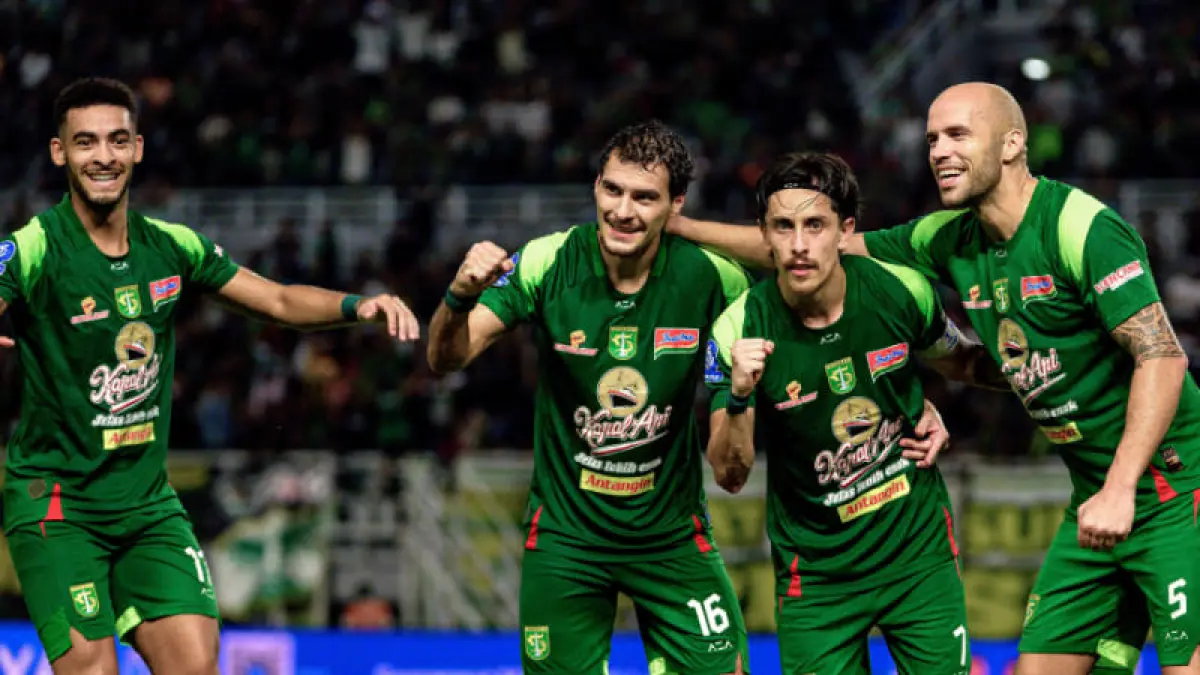 Francisco Rivera merayakan gol penentu yang membawa Persebaya Surabaya menundukkan Persita Tangerang 1-0 di BRI Super League 2025/2026.(Foto: Persebaya)