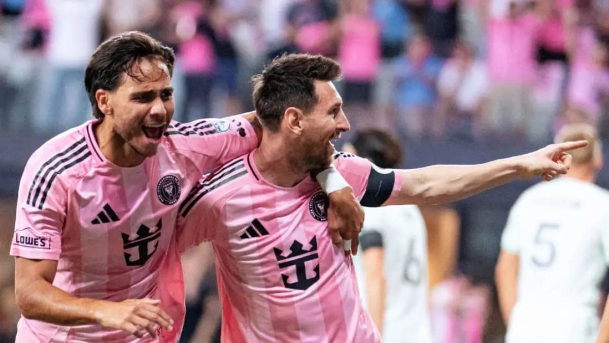 Lionel Messi merayakan gol pertamanya untuk Inter Miami di Nu Stadium saat menghadapi Austin FC, Minggu (5/4/2026).(Foto: X @InterMiamiCF)