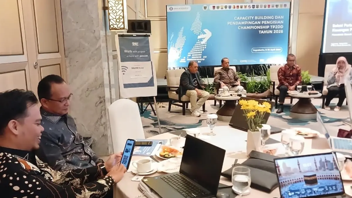 Suasana kegiatan Capacity Building dan Pendampingan Pengisian Championship TP2DD 2026 di Yogyakarta, 9–10 April 2026.