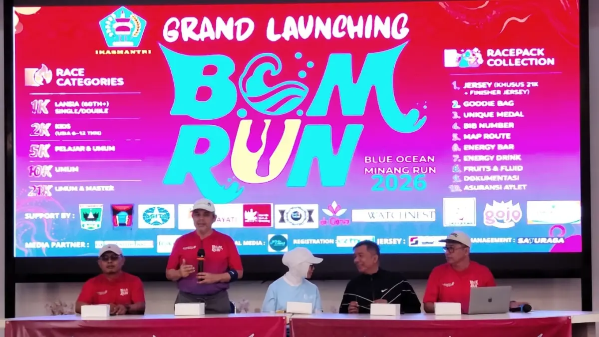 BOM Run 2026 resmi diluncurkan pada Minggu (12/4/2026) di Padang, target 10.000 peserta nasional pada 7–9 Agustus, dorong pariwisata dan ekonomi kreatif daerah.