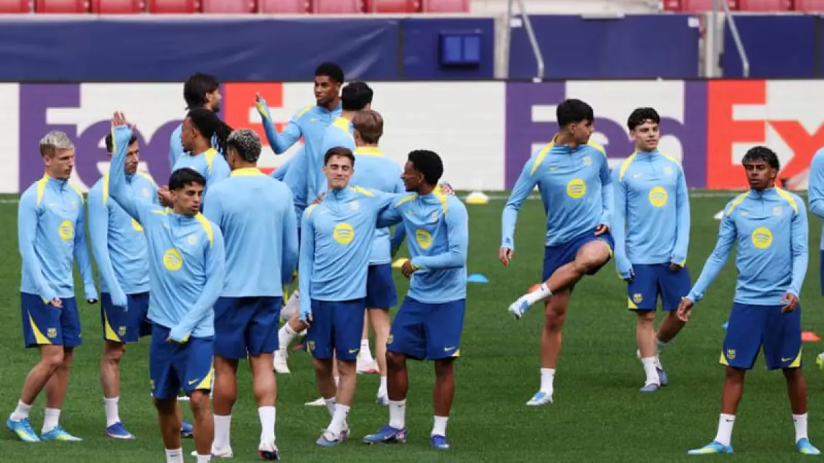 Pemain Barcelona latihan jelang laga leg kedua Liga Champions 2026 di kandang Atletico Madrid.(Foto: UEFA.com)