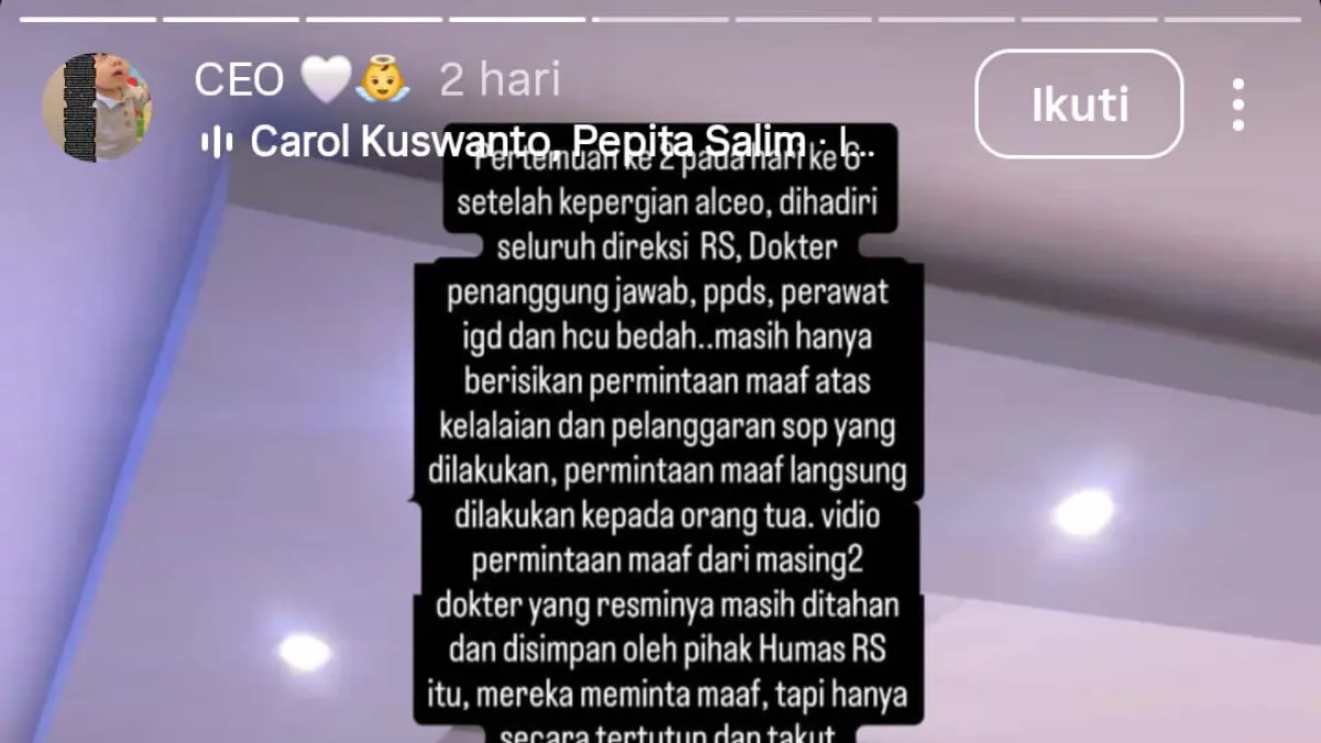 Foto tangkapan layar Instagram Story ibu bayi yang meninggal. (FOTO INSTAGRAM)