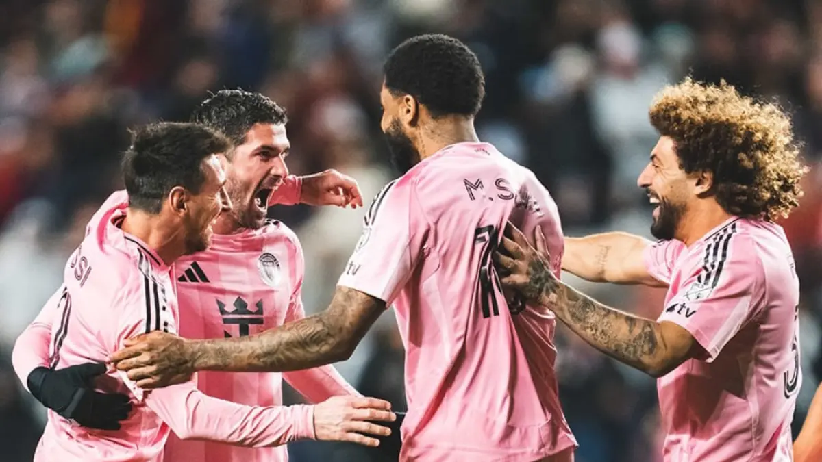 Para pemain Inter Miami melakukan selebrasi setelah memastikan kemenangan 2-0..(Foto: X @InterMiamiCF)