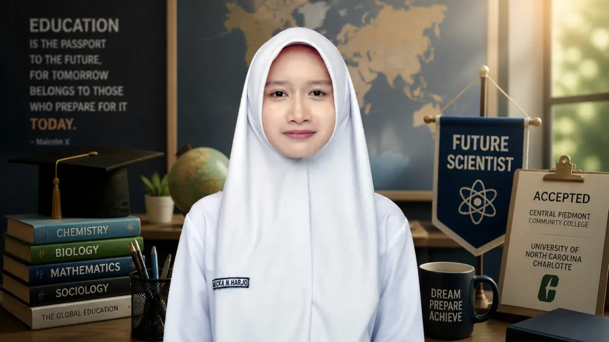 Shasmecka Nafisa Harjo, Siswi SMAN 1 Solok lolos 2 kampus AS dan targetkan UNCC Charlotte 2026 lewat jalur transfer community college. (dok padeks)