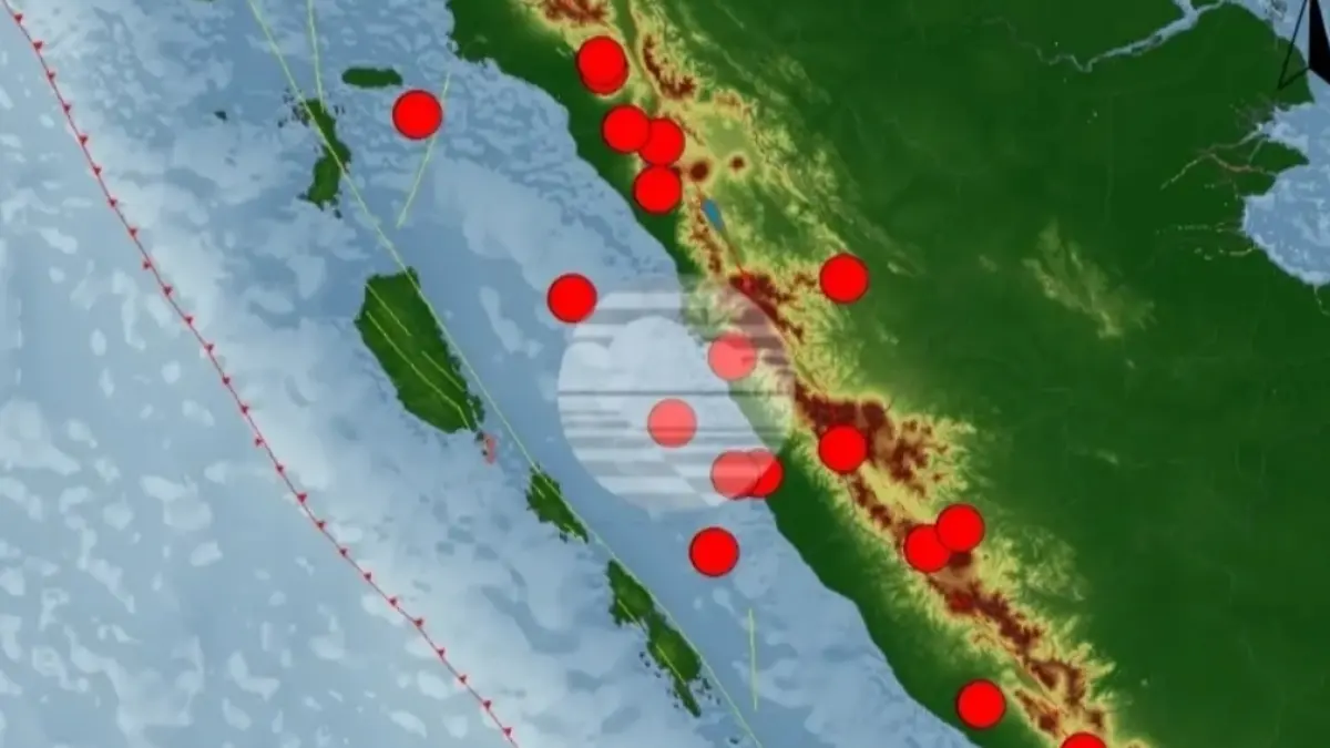 Peta sebaran episenter gempabumi di wilayah Sumatera Barat periode 1 hingga 7 Mei 2026 berdasarkan data BMKG Stasiun Geofisika Kelas I Padangpanjang. (BMKG Padangpanjang)