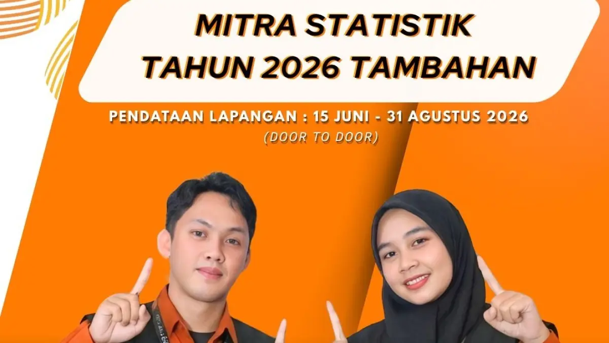 BPS Kota Padang membuka rekrutmen Mitra Statistik 2026 untuk lulusan SMA hingga sarjana. Pendaftaran berlangsung 8–11 Mei 2026.