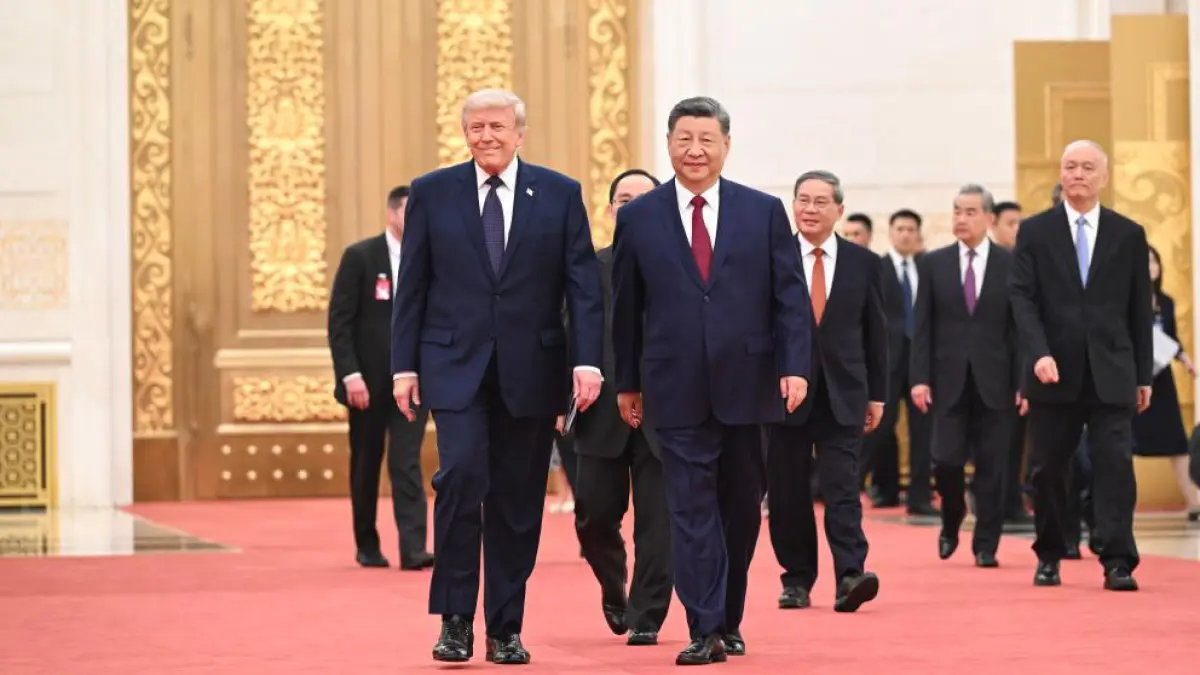 Presiden Tiongkok Xi Jinping menggelar jamuan makan untuk menyambut Presiden AS Donald Trump dalam kunjungan kenegaraannya ke Tiongkok di Balai Besar Rakyat, Beijing, Kamis (14/5). (YAN YAN/XINHUA)