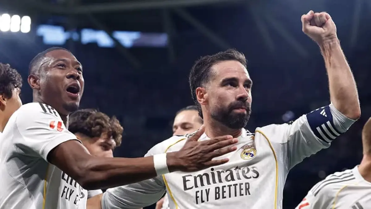 Dua legenda Real Madrid, Dani Carvajal dan David Alaba menjadi sorotan utama dalam laga penutup musim La Liga 2025-2026 di Santiago Bernabeu. (Foto: Real Madrid)