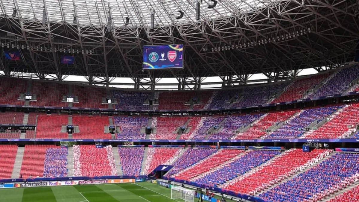 Stadion Puskas Arena di Budapest tempat digelarnya pertandingan final Liga Champions 2026 antara PSG vs Arsenal malam ini pukul 23.00 WIB.(Foto: UEFA)