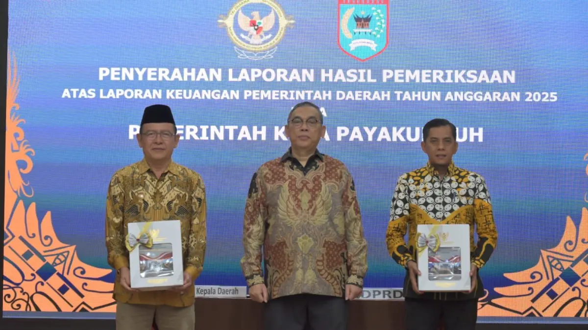 Pemerintah Kota Payakumbuh kembali meraih opini Wajar Tanpa Pengecualian dari Badan Pemeriksa Keuangan RI untuk ke-12 kali secara berturut-turut atas Laporan Keuangan Pemerintah Daerah Tahun 2025, Jumat (29/5). (DOK PEMKO PAYAKUMBUH)