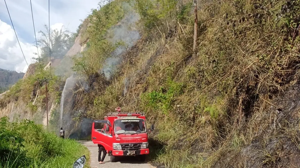 Petugas Dinas Damkar Limapuluh Kota memadamkan api yang membakar lahan beberapa waktu lalu. (DOK BPBD LIMAPULUH KOTA)