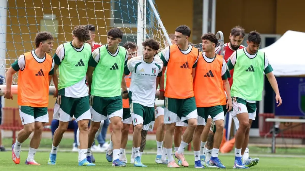 Skuad muda Timnas Italia asuhan Silvio Baldini latihan jelang laga persahabatan melawan Luksemburg, pada Kamis (4-6-2026) dini hari WIB di Stade de Luxembourg.(Foto: X @Azzurri)