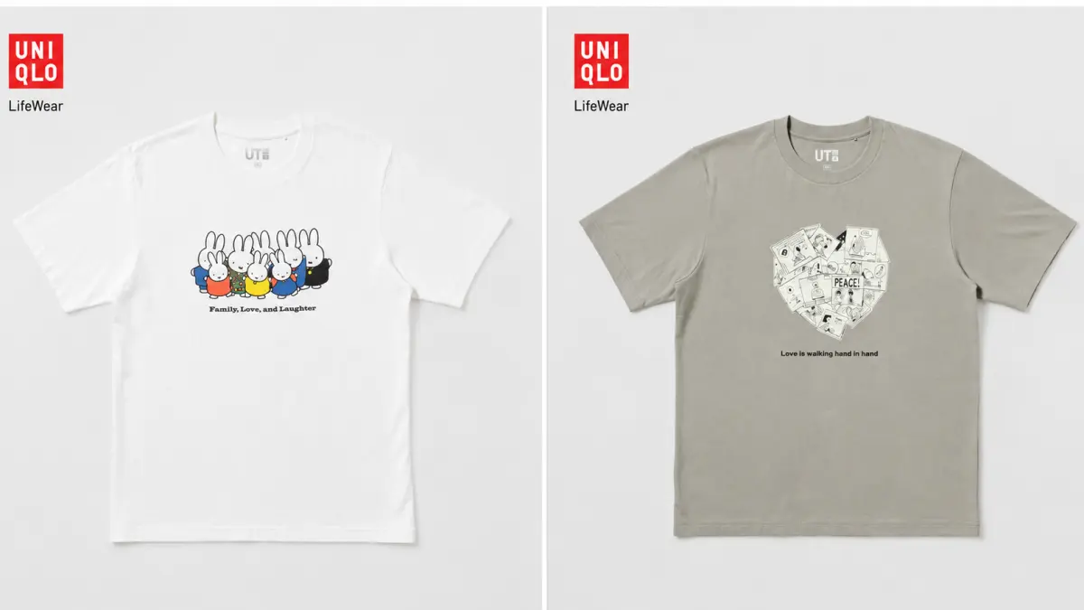 Dua dari Lima desain terbaru T-shirt PEACE FOR ALL UNIQLO akan mulai dipasarkan secara global pada 19 Juni 2026, menghadirkan karya Sofia Coppola, Ke Huy Quan, Displacement Film Fund, PEANUTS, dan Dick Bruna.