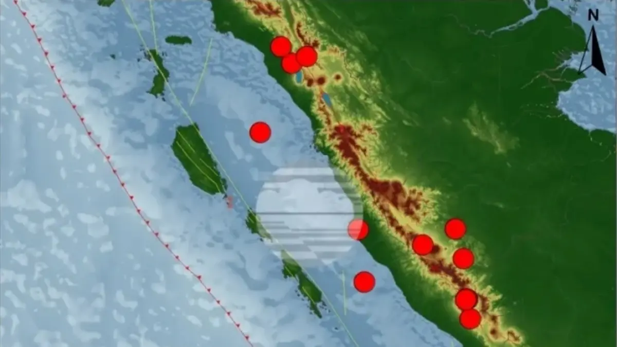 Peta sebaran episenter gempa bumi di Sumbar periode 29 Mei hingga 4 Juni 2026. (BMKG Padangpanjang)