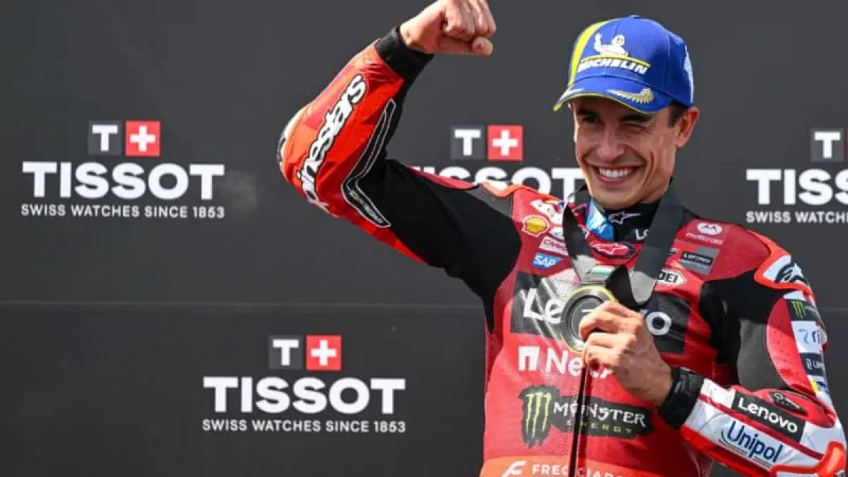 Marc Marquez merayakan kemenangan MotoGP Hungaria 2026 di Balaton Park setelah finis pertama dan cetak rekor 100 kemenangan sepanjang karirnya.(Foto: motogp.com)