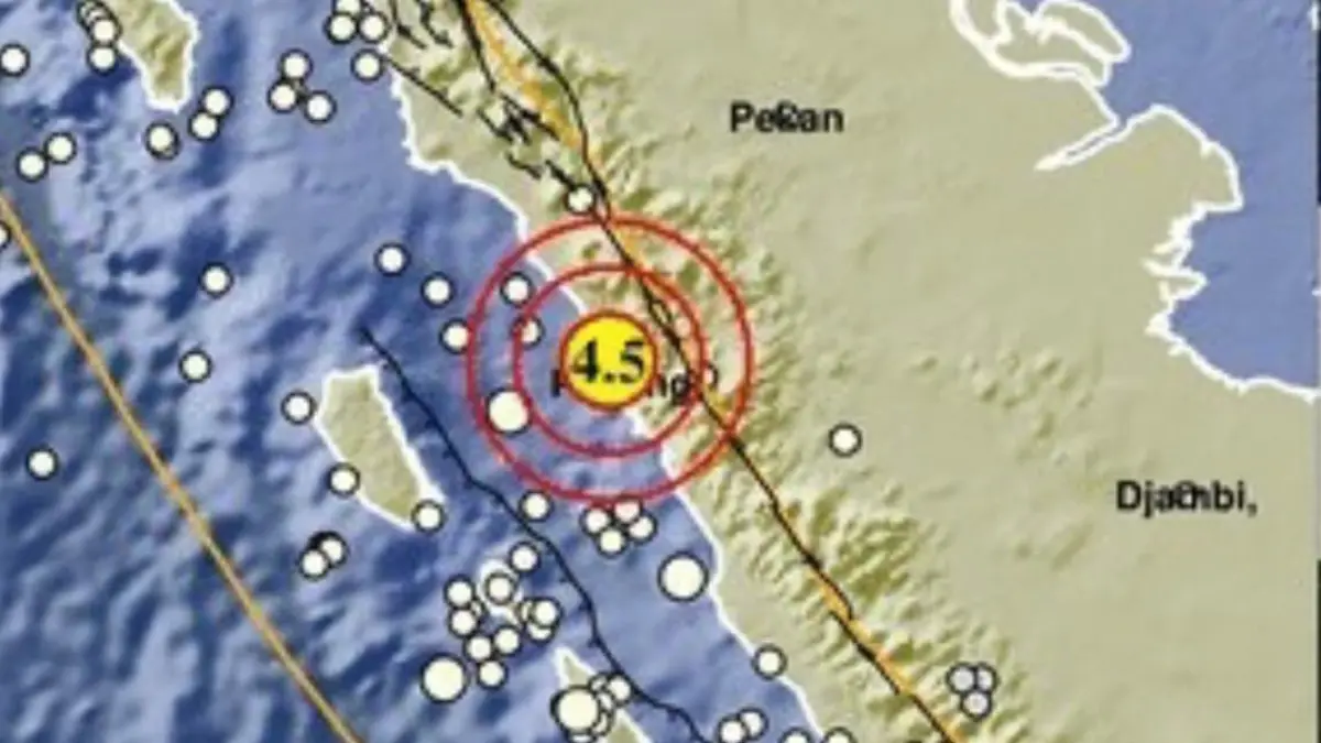 Peta lokasi gempa magnitudo 4,5 di selatan Padangpariaman, pada 8 Juni 2026.(Foto: BMKG)