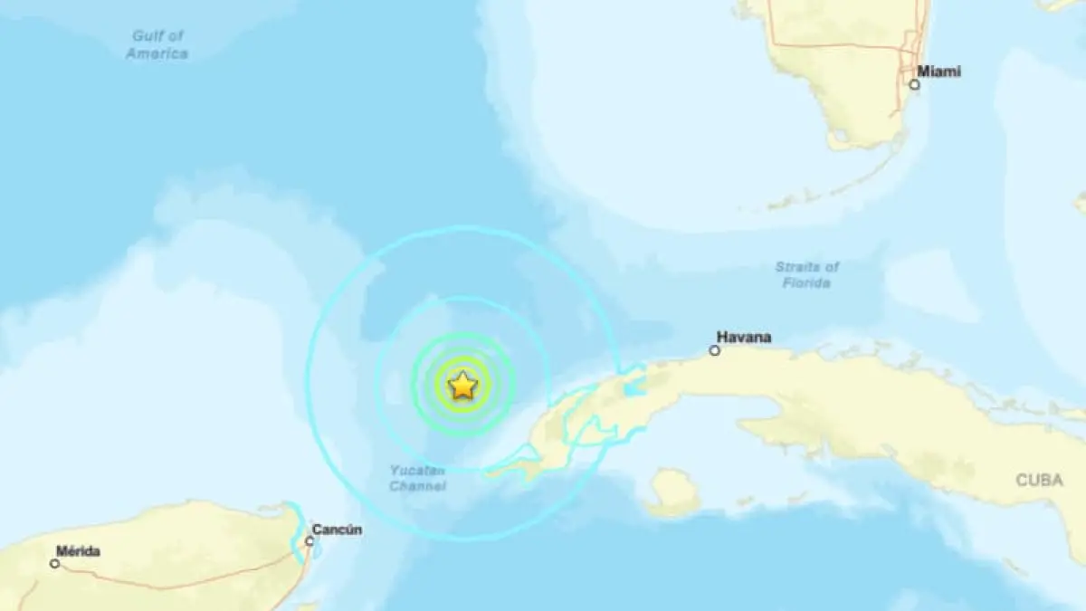 Peta USGS menunjukkan lokasi gempa M 6,1 di Kuba yang getarannya terasa hingga Florida.