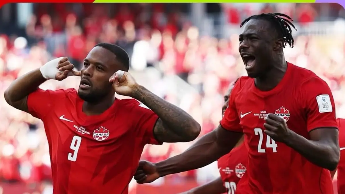 Cyle Larin merayakan gol penyeimbang saat Kanada bermain imbang 1-1 melawan Bosnia dan Herzegovina pada laga Grup B Piala Dunia 2026 di Toronto.(Foto: FIFA)