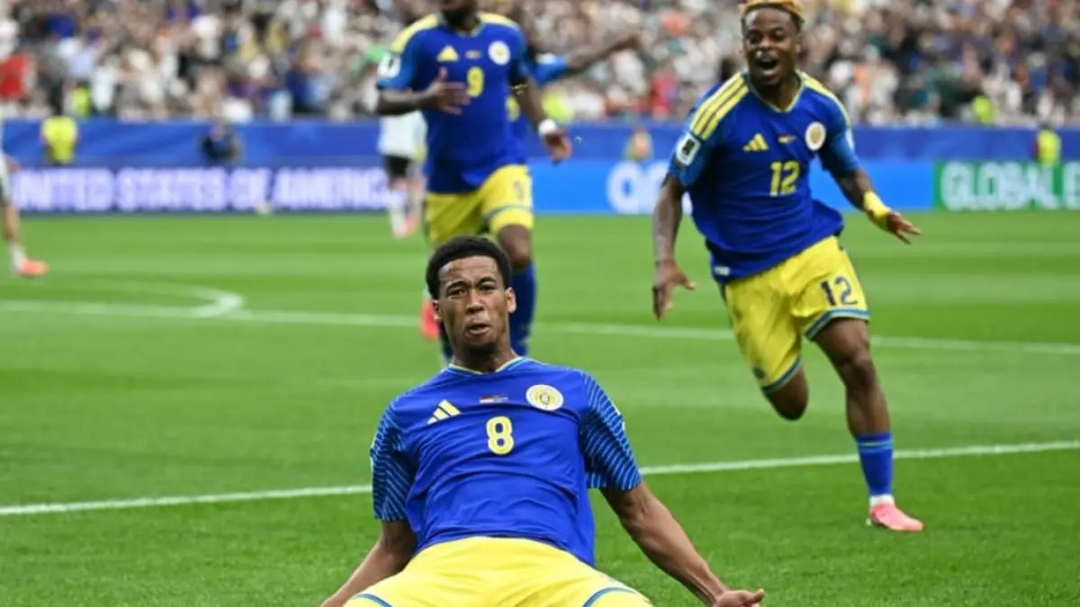 Livano Comenencia merayakan gol penyama kedudukan Curacao sebelum jeda minum saat menghadapi Jerman pada laga Piala Dunia 2026.(Foto: FIFA)