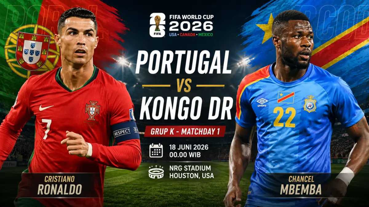 Portugal membuka Grup K Piala Dunia 2026 melawan DR Kongo di Houston sebagai unggulan juara, sementara DR Kongo kembali tampil di Piala Dunia setelah lebih dari 50 tahun.