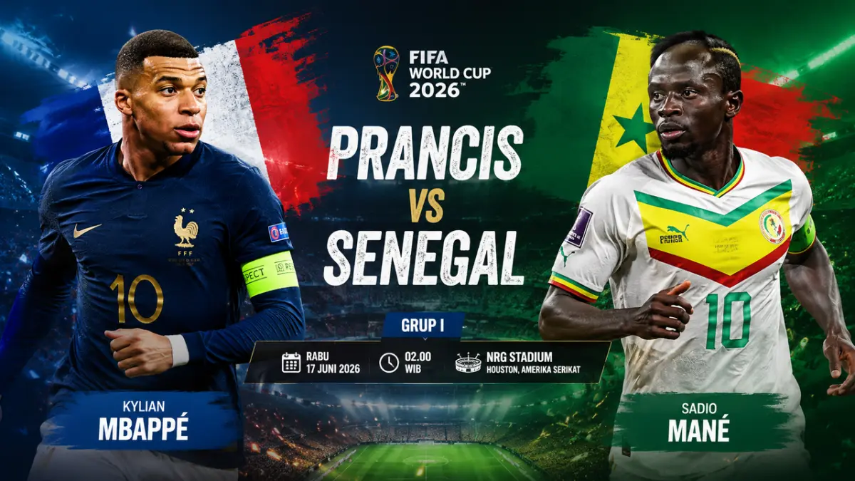 Prancis menghadapi Senegal pada laga pembuka Grup I Piala Dunia 2026 di Houston. Les Bleus diunggulkan meraih kemenangan perdana.