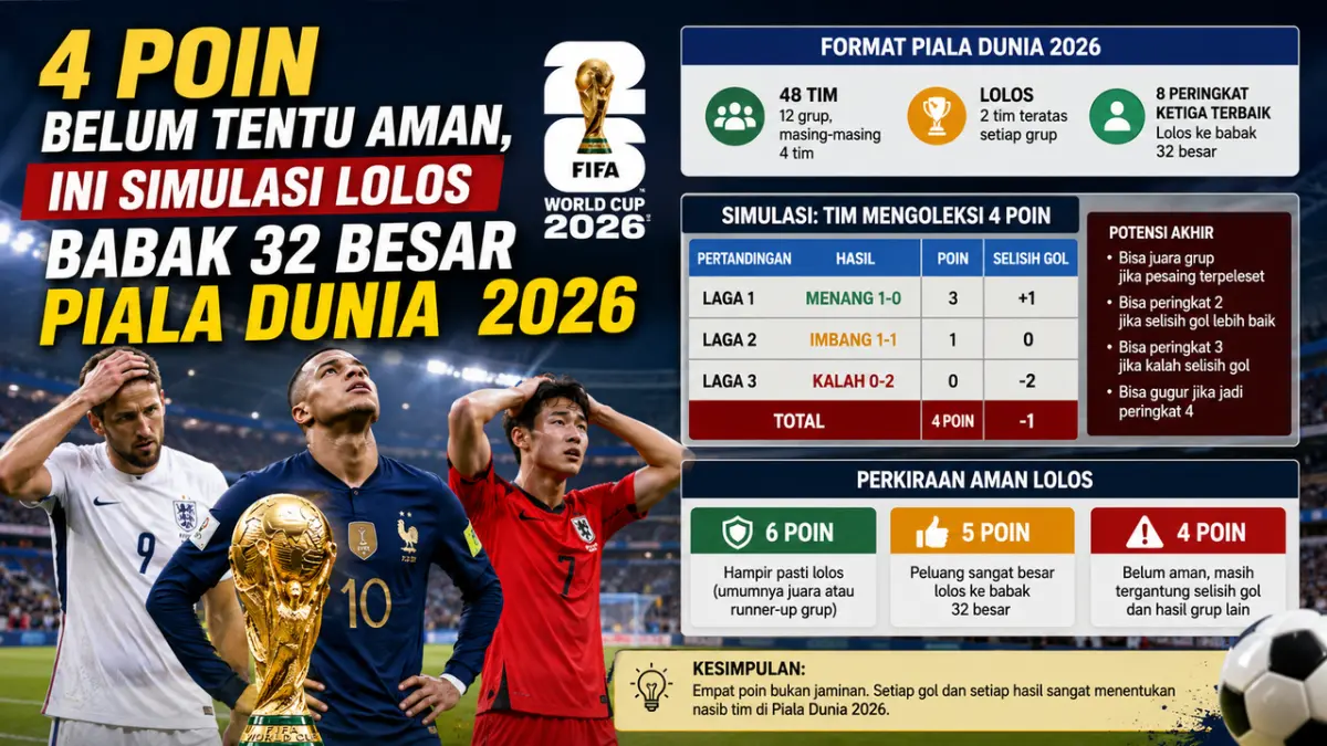 Empat poin belum menjamin tiket ke babak 32 besar Piala Dunia 2026. (AI)