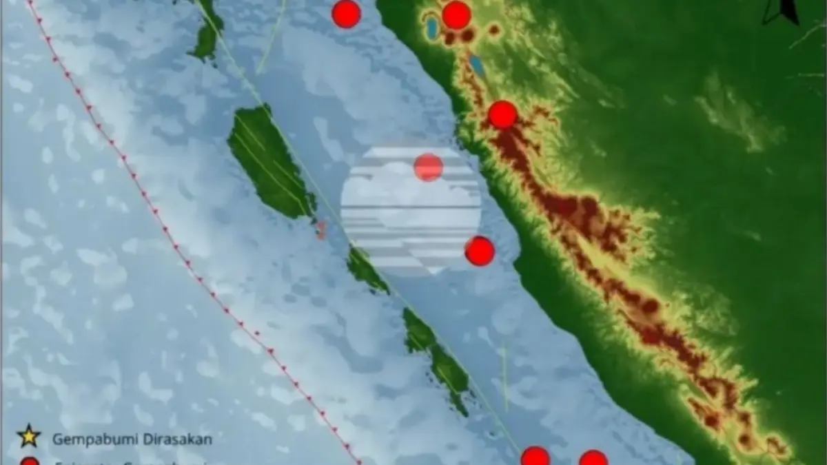 Peta sebaran episenter gempa bumi di Sumatera Barat periode 12 hingga 18 Juni 2026 berdasarkan pemantauan BMKG Stasiun Geofisika Kelas I Padangpanjang. (Dok. BMKG Padangpanjang)
